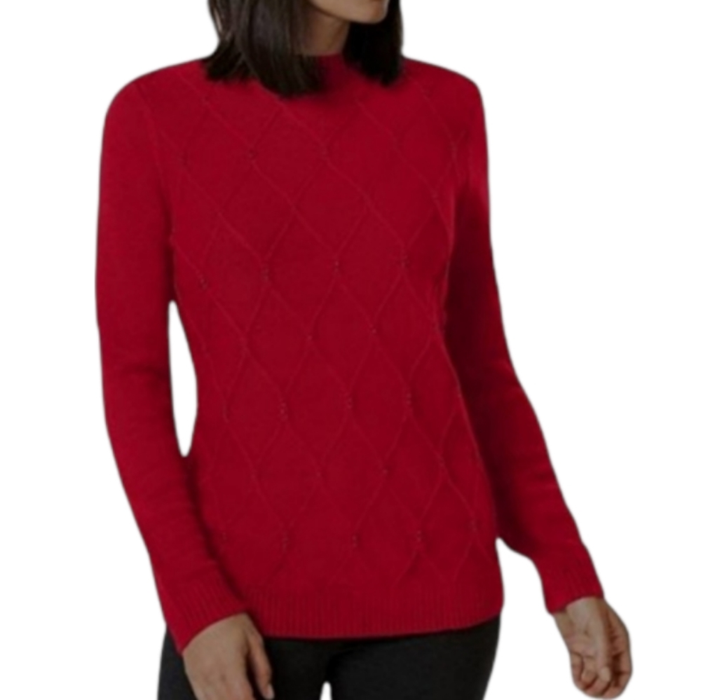 Karen Scott Women's Size Small Red Beaded Sweater Crewneck Pullover Long Sleeve
